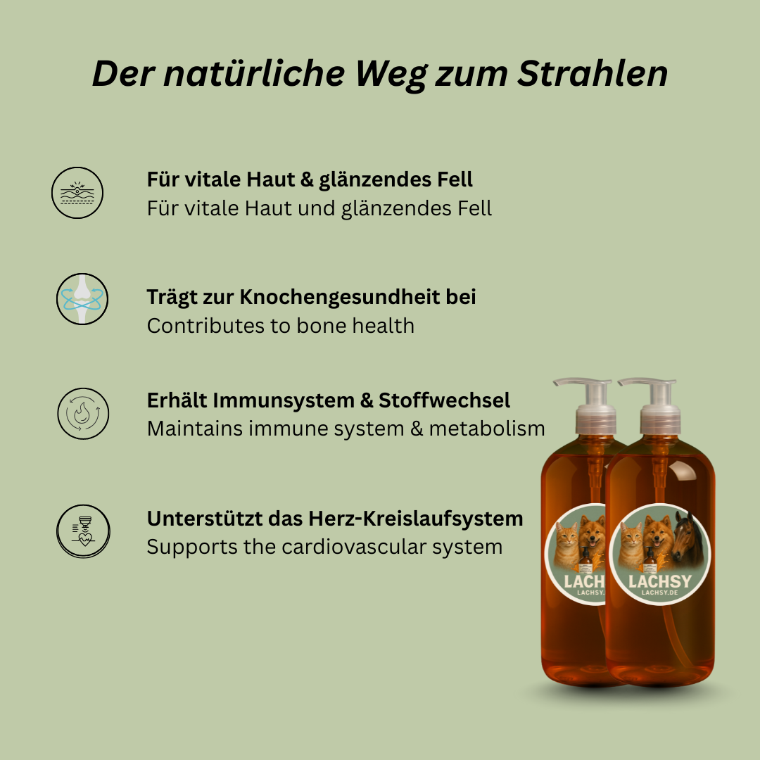 Lachsöl für Hunde, Katzen & Pferde – Natürliche Omega-3-Power für glänzendes Fell, gesunde Haut und Vitalität