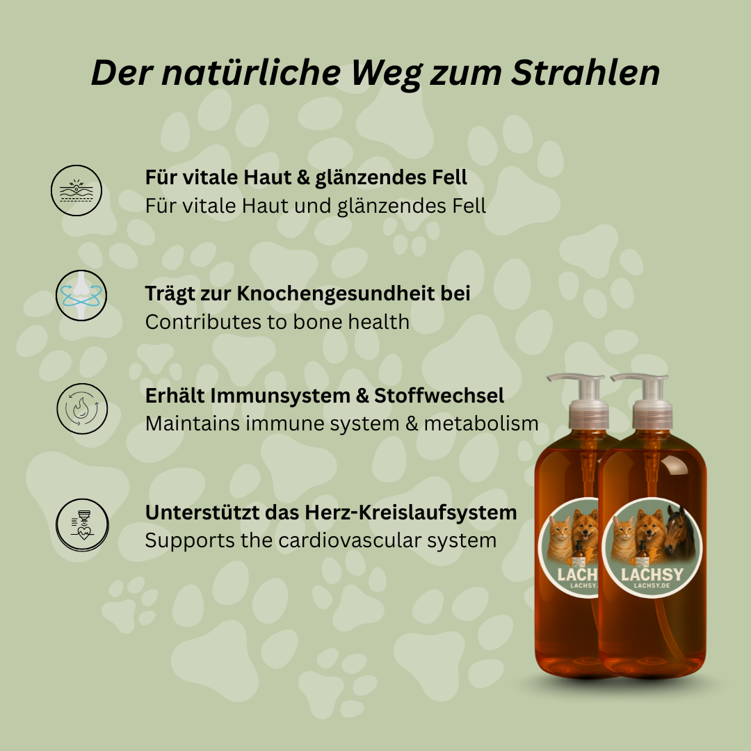 Lachsöl für Hunde, Katzen & Pferde – Natürliche Omega-3-Power für glänzendes Fell, gesunde Haut und Vitalität